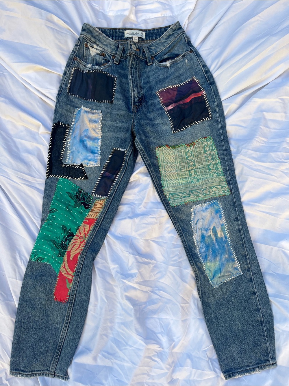 Abercrombie Fitch OOAK Reworked Colorful Patchwork Straight Jeans Boho